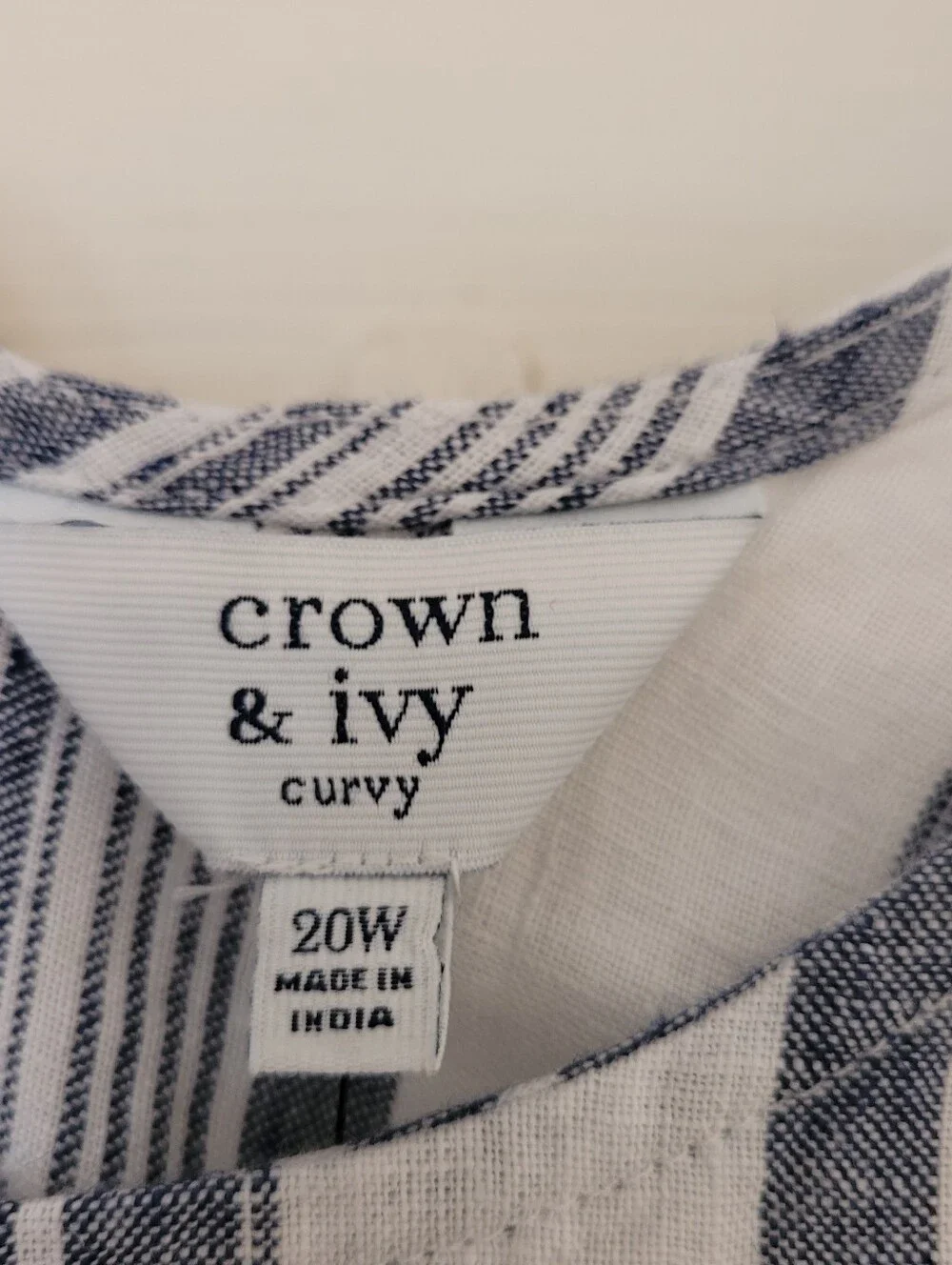 Crown&Ivy Women Wide Leg Sleeveless Linen Jumpsuit Size 20W Coastal Sailor Smock